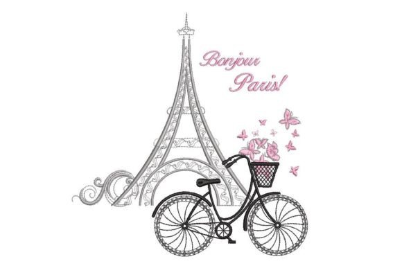 Bicycle and Eiffel Tower Embroidery