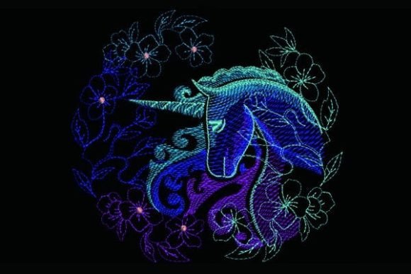 Blue Unicorn Embroidery Design