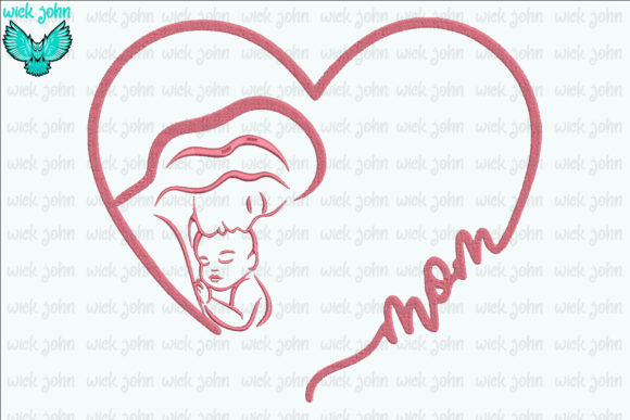 Mom and Baby Heart Embroidery