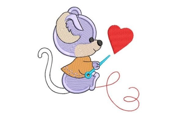 Mouse with Heart Embroidery Design